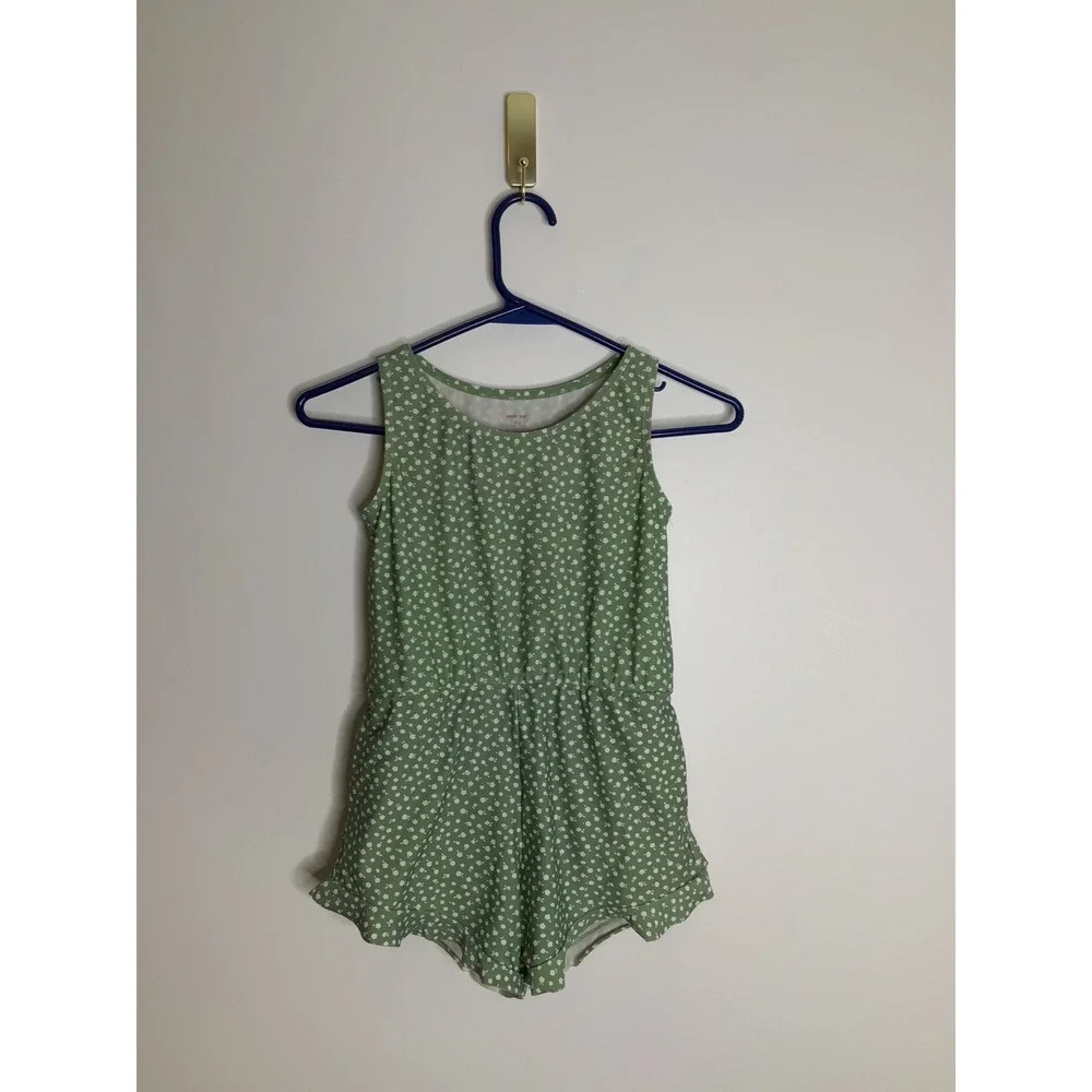 Honey Mark swim romper girls 7/8 Green good Floral Ruffle Sleeveless One Piece